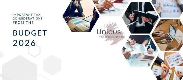 Budget Speech 2026 cover image featuring South African tax insights from Unicus Tax