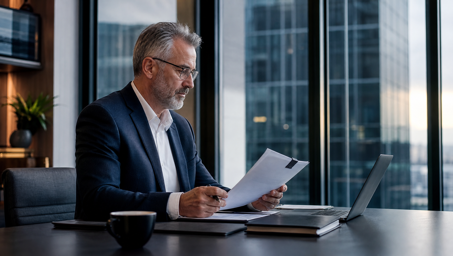 Senior South African tax professional considering a serious matter in a premium office.