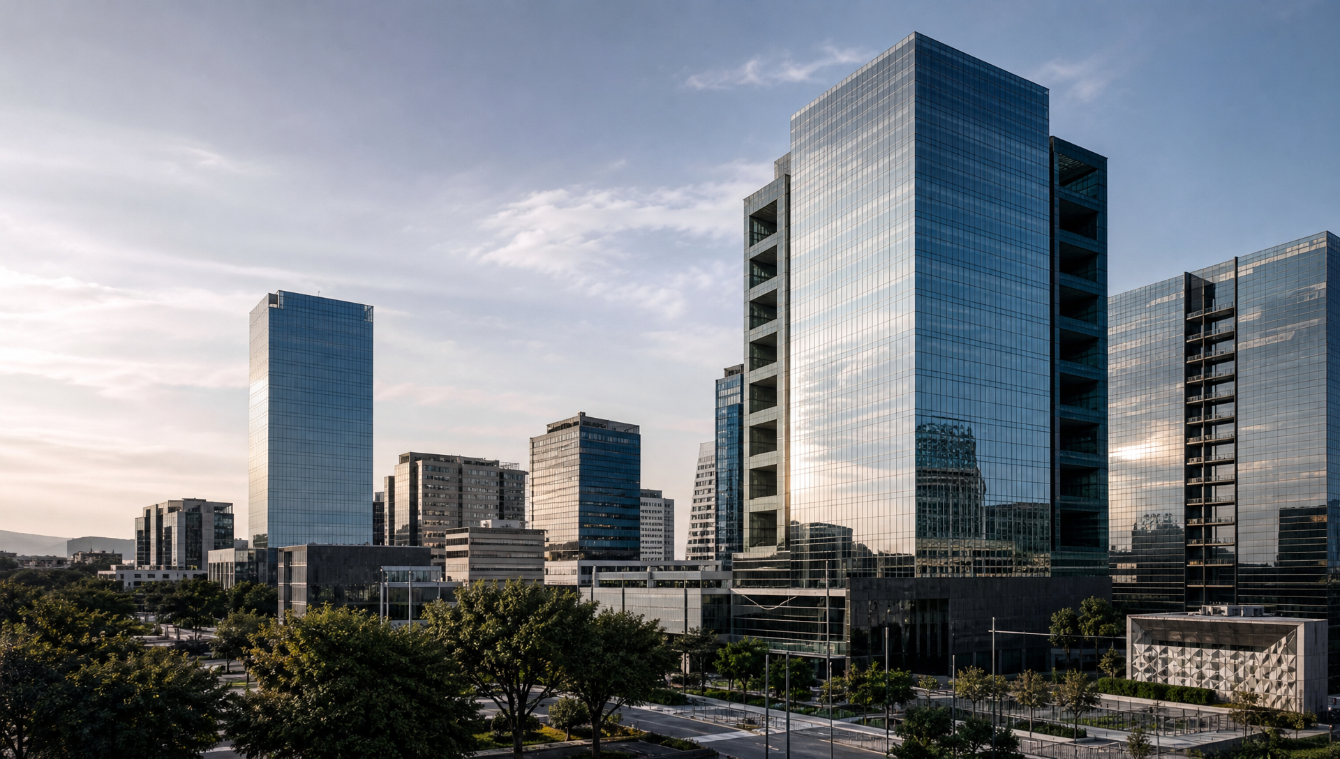 Modern South African glass office architecture with clean geometric lines and a premium corporate feel.