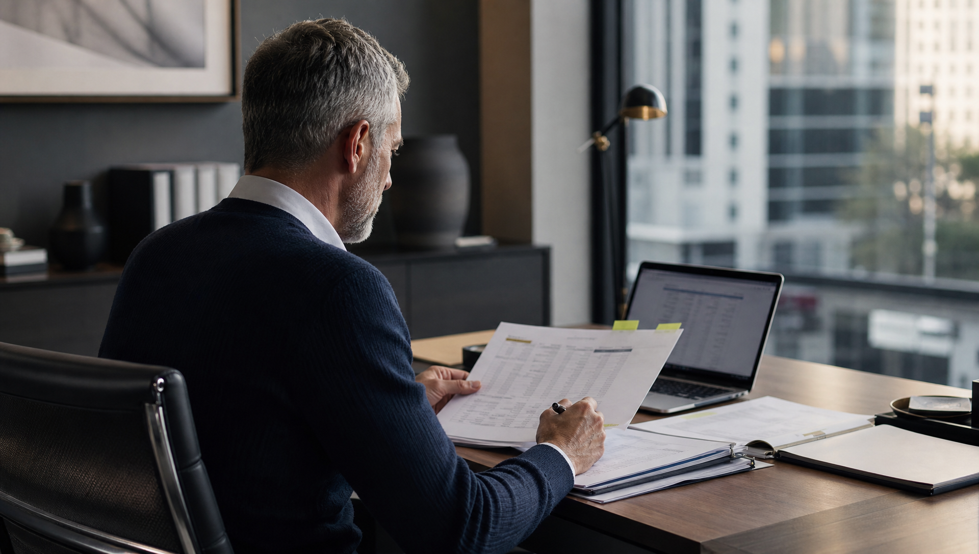 Tax specialist reviewing a complex SARS matter in a professional office.